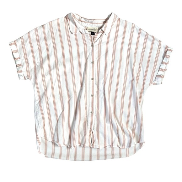 Universal Thread White and Pink Striped Doleman Sleeve Button Up Top Size XL - Picture 9 of 14